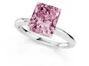 Radiant Cut Hidden Halo Engagement Ring Setting for a Fancy Pink Lab-Grown Diamond | Plain Band | Sterling Silver