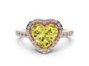 Fancy Yellow Heart Cut Diamond Halo Engagement Ring Set in Rose gold with Milgrain Detail and Pavé Band