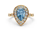 Pear-Shaped Halo Engagement Ring Setting for a Fancy Blue Lab-Grown Diamond | Bezel Station Shoulders | Yellow Gold