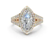 Marquise Halo Pavé Engagement Ring Setting | Narrow Split Shank | Yellow Gold