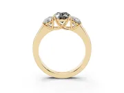Fancy Black Three-Stone Oval Cut Diamond Ring Set in Yellow gold with Matching Prong Settings and Plain Band