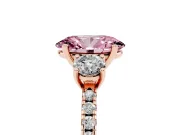 Oval Three Stone Engagement Ring Setting for a Fancy Pink Lab-Grown Diamond | Pave Shoulders | Rose Gold