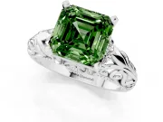 Fancy Green Asscher Cut Diamond Filigree Halo Engagement Ring Set in Platinum with Prong Setting