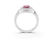 Fancy Pink Radiant Cut Diamond Halo Engagement Ring Set in Silver with Milgrain Pavé Band