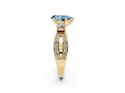 Fancy Blue Three-Stone Pear Cut Diamond Twist Band Ring Set in Yellow gold with Pavé Accents and Prong Setting