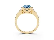 Round Halo Engagement Ring Setting for a Fancy Blue Lab-Grown Diamond | Half Pave Band | Yellow Gold