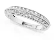 Round Diamond Double Row Pavé Band Set in Silver with Shared Prong Setting