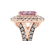 Emerald Cut Halo Split Shank Engagement Ring Setting for a Fancy Pink Lab-Grown Diamond | Pavé Strands | Rose Gold