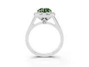 Fancy Green Round Cut Diamond Halo Solitaire Ring Set in Platinum with Pavé Band and Bezel Setting