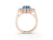 Round Floral Double Halo Engagement Ring Setting for a Fancy Blue Lab-Grown Diamond | Plain Band | Rose Gold