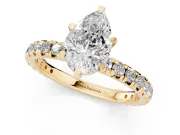 Pear-Shaped Pavé Solitaire Engagement Ring Setting | Shared Prong Band | Yellow Gold