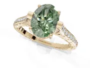 Oval Vintage Cathedral Engagement Ring Setting for a Fancy Green Lab-Grown Diamond | Carved Band | Yellow Gold