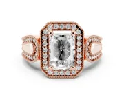 Emerald Cut Vintage Milgrain Halo Engagement Ring Setting | Open Loop Pave Shoulders | Rose Gold