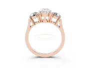 Pear Cut Diamond Three-Stone Ring Set in Rose gold with Round Accent Stones and Plain Band