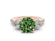 Fancy Green Three-Stone Round Cut Diamond Pavé Band Ring Set in Rose gold with Prong-Set Trio