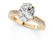 Oval Cut Diamond Solitaire Ring Set in Yellow gold with Slim Pavé Band and Prong Setting