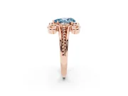 Fancy Blue Pear Cut Diamond Twisted Band Solitaire Ring Set in Rose gold with Scroll Prongs