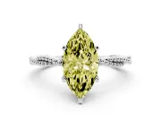 Fancy Yellow Marquise Cut Diamond Solitaire Ring Set in Platinum with Twisted Band and Bead Prong Setting