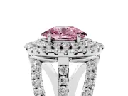 Oval Double Halo Split Shank Engagement Ring Setting for a Fancy Pink Lab-Grown Diamond | Pave Strands | Sterling Silver