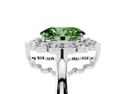 Oval Scalloped Cluster Halo Engagement Ring Setting for a Fancy Green Lab-Grown Diamond | Plain Band | Sterling Silver