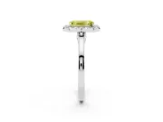 Fancy Yellow Emerald Cut Halo Round Diamond Solitaire Ring Set in White gold with Pavé Band and Prong Setting