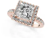 Princess Cut Halo Engagement Ring Setting | Shared Prong Pavé Band | Rose Gold