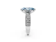 Fancy Blue Marquise Cut Diamond Solitaire Ring Set in Platinum with Milgrain Double Row Round Pavé Band