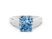 Fancy Blue Radiant Cut Diamond Solitaire Engagement Ring Set in Silver with Prong Setting and Tapered Band