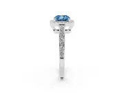 Fancy Blue Cushion Cut Diamond Halo Pavé Engagement Ring Set in Platinum with Bezel Setting