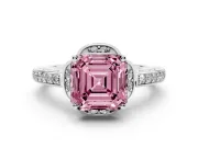 Asscher Cut Floral Pavé Engagement Ring Setting for a Fancy Pink Lab-Grown Diamond | Platinum