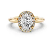 Oval Halo Engagement Ring Setting | Plain Tapered Band | Yellow Gold