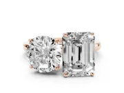 Round Cut and Emerald Cut Toi Moi Ring Set in Rose gold with Prong Setting