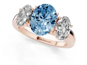 Oval Three Stone Engagement Ring Setting for a Fancy Blue Lab-Grown Diamond | Matching Side Stones | Rose Gold