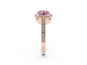 Fancy Pink Round Cut Diamond Floral Halo Ring Set in Rose gold with Pavé Band and Prong Setting