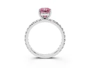 Fancy Pink Radiant Cut Diamond Pavé Solitaire Ring Set in Silver with Round Band and Prong Setting
