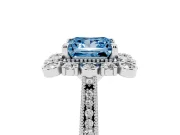 Fancy Blue Princess Cut Diamond Halo Milgrain Pavé Ring Set in Silver with Prong Setting