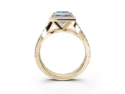 Princess Cut Halo Pavé Engagement Ring Setting for a Fancy Blue Lab-Grown Diamond | Narrow Split Shank | Yellow Gold