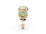 Radiant Cut Three Stone Halo Engagement Ring Setting for a Fancy Yellow Lab-Grown Diamond | Pavé Wave Band | Yellow Gold