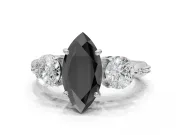 Marquise Three Stone Engagement Ring Setting for a Black Center | Tapered Pavé Band | White Gold