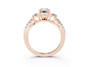 Emerald Cut Diamond Three-Stone Ring Set in Rose gold with Pavé Split Shank and Prong Setting