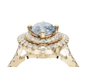 Fancy Blue Marquise Lab-Grown Diamond Double Halo Statement Ring Set in Yellow Gold with Pavé Band