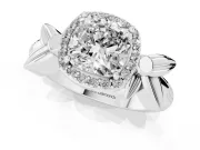 Cushion Cut Floral Halo Engagement Ring Setting | Leaf Shoulders | Platinum