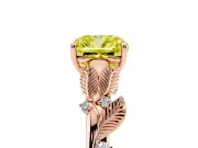 Cushion Cut Leaf Solitaire Engagement Ring Setting for a Fancy Yellow Lab-Grown Diamond | Rose Gold