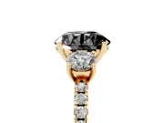 Round Three Stone Engagement Ring Setting for a Black Center | Pavé Shoulders | Yellow Gold