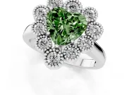 Heart-Shaped Milgrain Cluster Halo Engagement Ring Setting for a Fancy Green Lab-Grown Diamond | Plain Band | White Gold