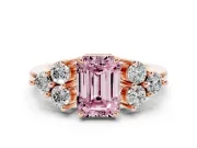 Emerald Cut Cluster Side Stone Engagement Ring Setting for a Fancy Pink Lab-Grown Diamond | Plain Band | Rose Gold
