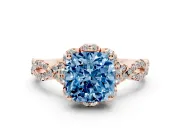 Cushion Cut Milgrain Halo Engagement Ring Setting for a Fancy Blue Lab-Grown Diamond | Graduated Shoulders | Rose Gold