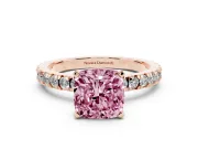 Cushion Cut Pavé Solitaire Engagement Ring Setting for a Fancy Pink Lab-Grown Diamond | Rose Gold