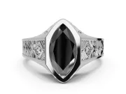 Marquise Vintage Bezel Engagement Ring Setting for a Black Center | Engraved Band | Sterling Silver