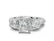 Radiant Cut Three Stone Engagement Ring Setting | Tapered Pave Band | Sterling Silver